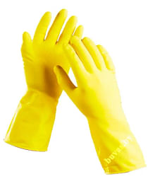 Перчатки хозяйственные латексные "Для деликатной уборки" с х/б напылением, желтые, 2 шт/уп Komfi Цена с НДС за 1 пару