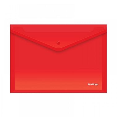 Папка-конверт на кнопке, A4, 180мкм, красная (полупрозрачная) Berlingo Цена с НДС за 1 штуку