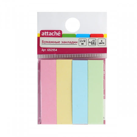 Закладки бумажные ATTACHE 12*50мм, 4 цв.*25шт., КИТАЙ Attache Цена с НДС за 1 штуку