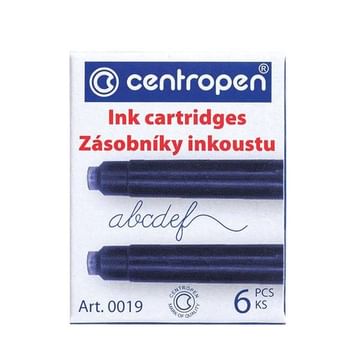 Патрон чернильный для перьевой ручки СИНИЙ, 3,8 см, Centropen, 6шт./уп Centropen Цена с НДС за упаковку