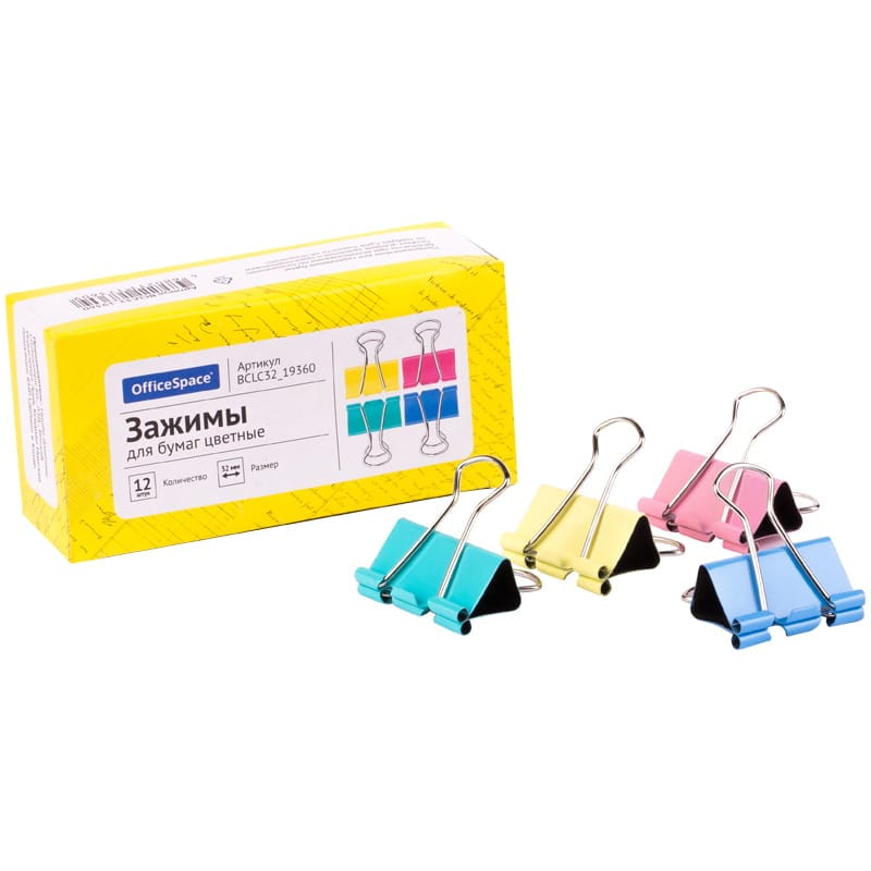 Зажимы для бумаг 32 мм цветные, Attache, РФ Attache Цена с НДС за 1 штуку