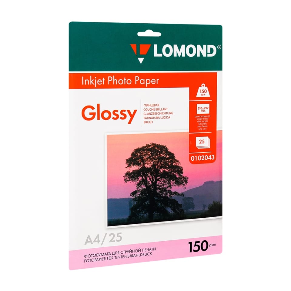 Фотобумага LOMOND А4 150 г/м, 25 л, ГЛЯНЦЕВАЯ, ОДНОСТОРОН LOMOND Цена с НДС за упаковку 25 листов