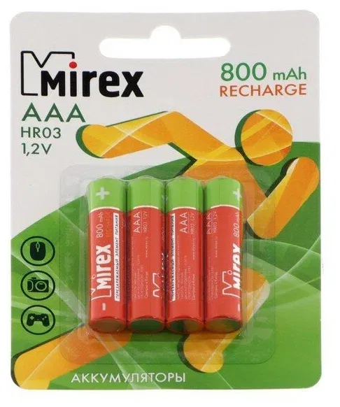 Аккумулятор Ni-MH HR03 / AAA 800mAh 1,2V 4BP Mirex Цена с НДС за 1 штуку