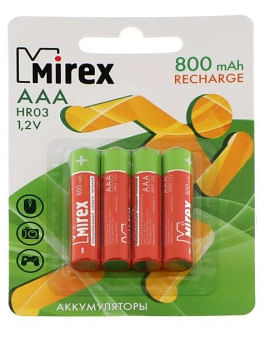 Аккумулятор Ni-MH HR03 / AAA 800mAh 1,2V 4BP Mirex Цена с НДС за 1 штуку