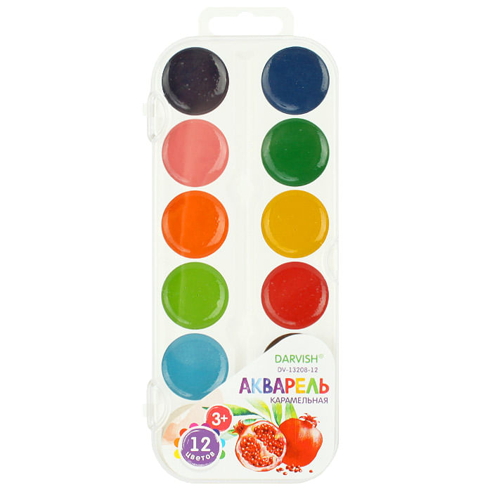 Акварель 12 цветов "Гранат" DV-13208 карамельная без кисти Darvish Цена с НДС