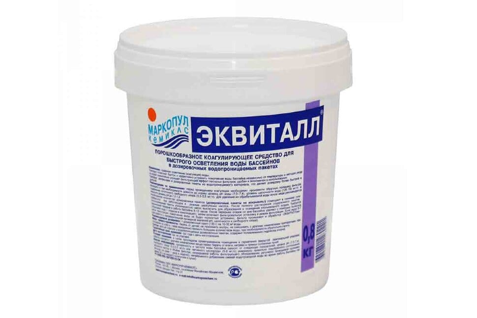 ЭКВИТАЛЛ для бассейна 0.8 кг коагулянт МАРКОПУЛ КЕМИКЛС для осветления воды