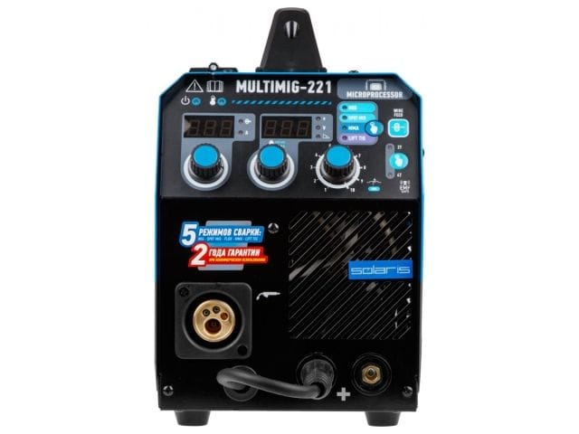 Полуавтомат сварочный MULTIMIG-221 (230В, MIG/SPOT/FLUX/MMA/TIG, евроразъем, горелка 3 м, смена полярности, 2T/4T, рег.индуктивн.) Solaris
