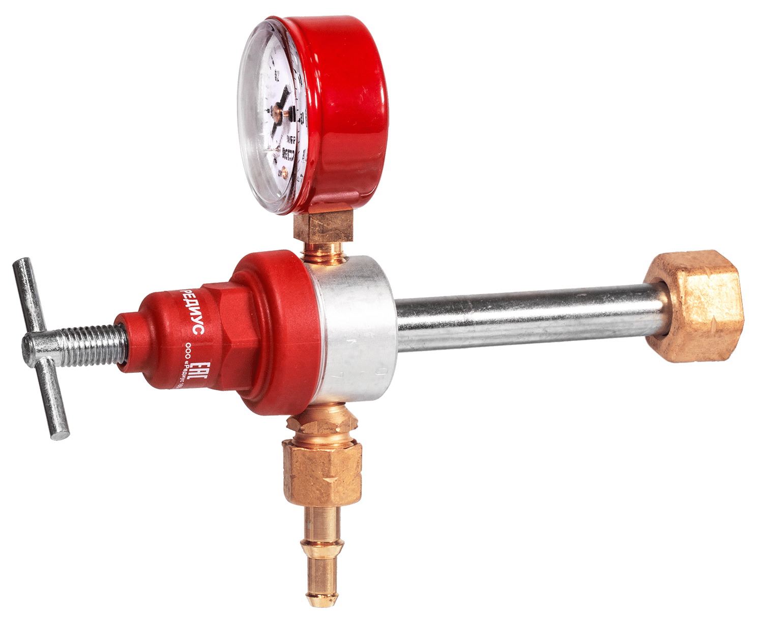 Редуктор пропановый (давл. 2,5/0,3 МПа, 5м3/ч, ф9мм) (Удлиненный штуцер.) РЕДИУС