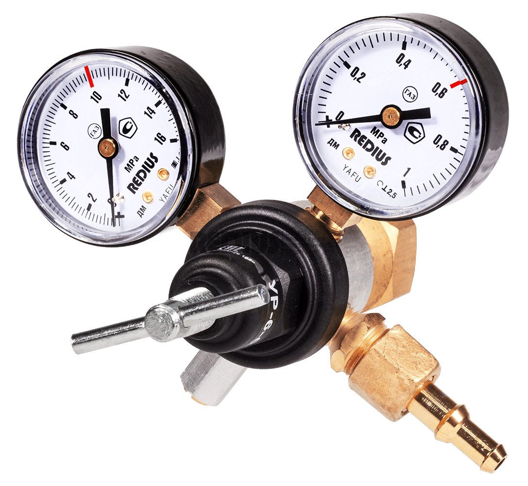 Редуктор углекислотный(6м3/ч, 10/0,6 МПа, ф 9 мм) в коробке (в коробке) РЕДИУС