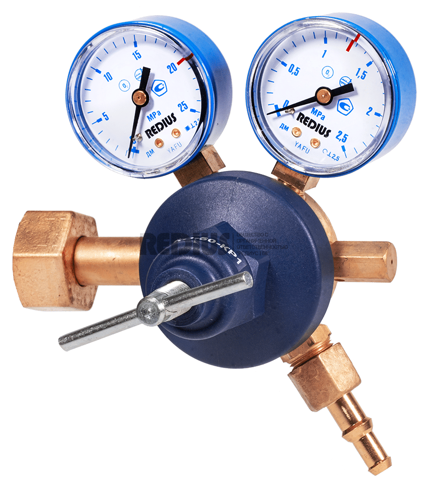 Редуктор кислородный в коробке (давл. 20/1,25 МПа, 50 м3/ч, ф9 мм) (в коробке) РЕДИУС