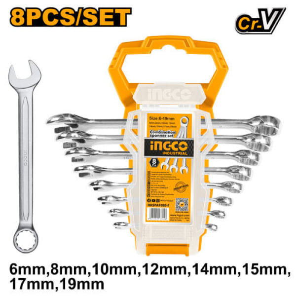 Набор комбинированных ключей 6-19 мм 8 пред. INDUSTRIAL INGCO HKSPA1088