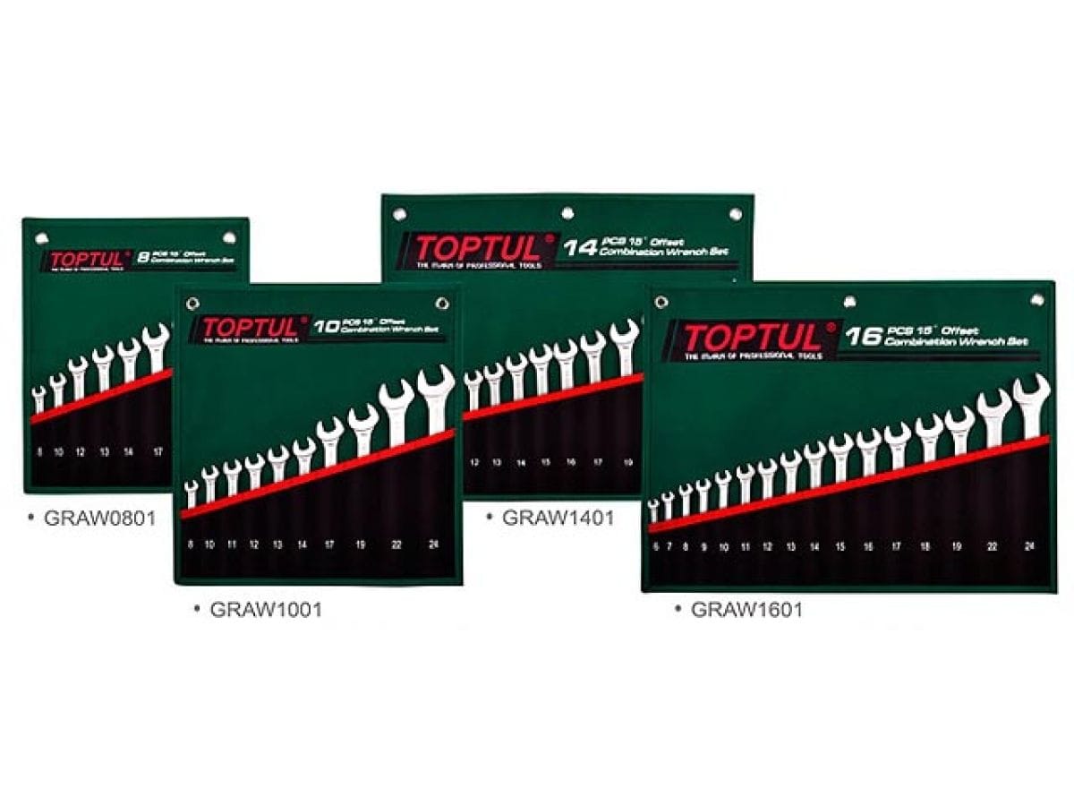 Набор ключей комбинир. 8-22 мм 15° Pro-Line 8 шт в сумке (цвет: зелёный) TOPTUL GRAW0801