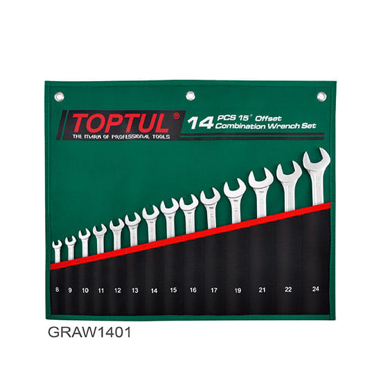 Набор ключей комбинир. 8-24 мм 15° Pro-Line 10 шт в сумке (цвет: зелёный) TOPTUL GRAW1001