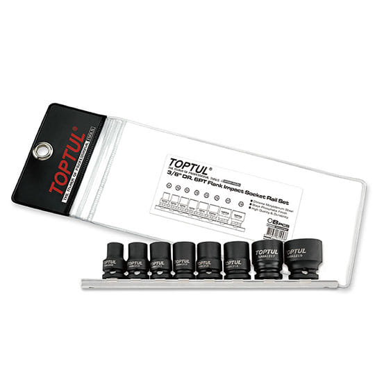 Набор головок ударн. 3/8" 8-19 мм 8 пр. на подвесе TOPTUL GDAG0801