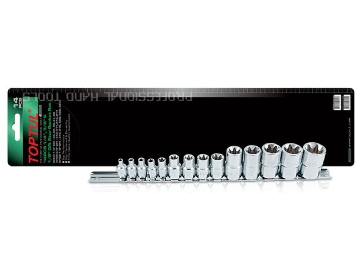 Набор головок 1/4", 3/8", 1/2" "звездочка" E4-E24мм 14предм. на подвесе TOPTUL GAAR1402