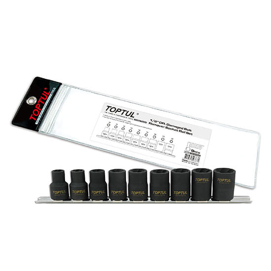 Набор головок 1/2" 10-19мм для сорв. граней 9предм. на подвесе TOPTUL GAAG0903