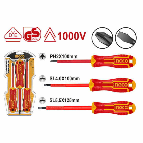 Набор изолированных отверток 3шт. INDUSTRIAL INGCO HKISD0308