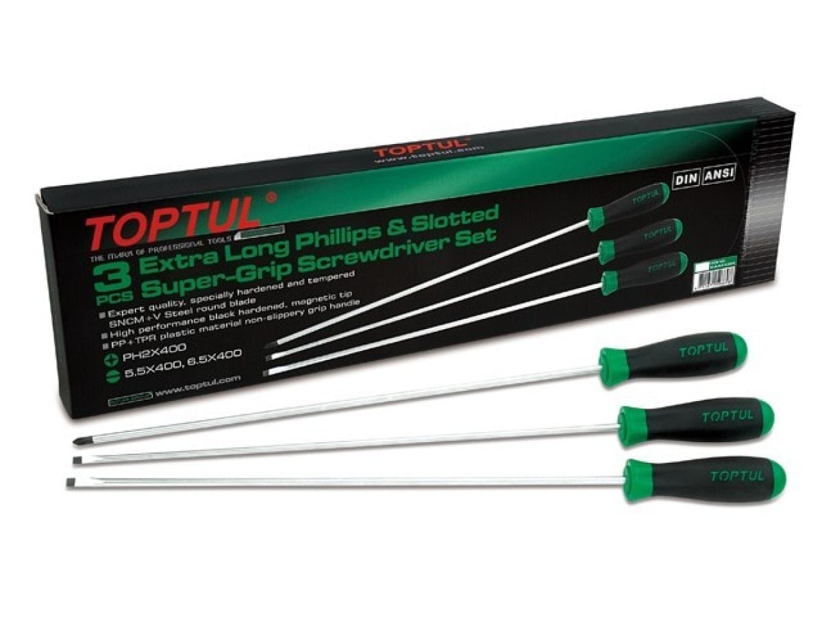 Набор отверток 3шт EXTRA LONG (SL5,5 SL6,5 PH2) 400mm TOPTUL GAAE0306