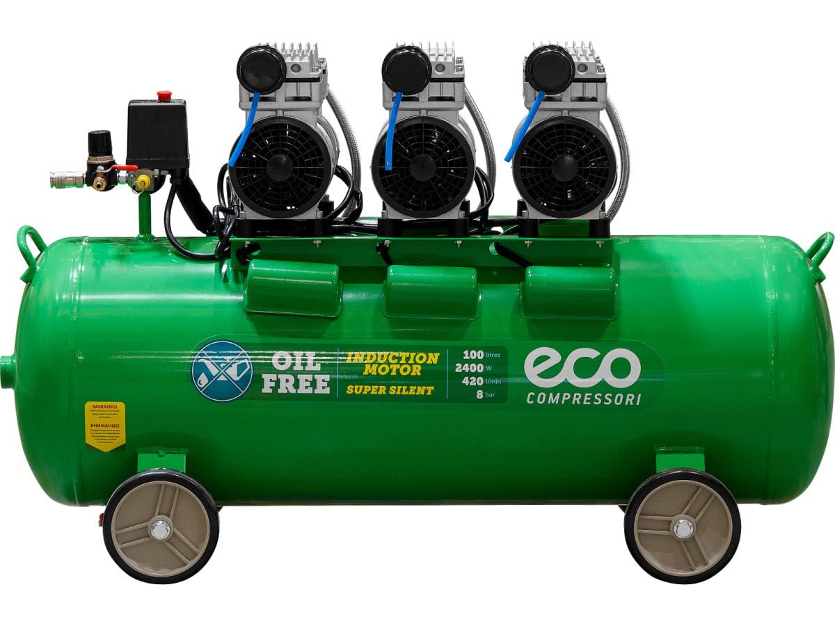 Компрессор безмасляный (420 л/мин, 8 атм, коаксиальный, безмасляный, ресив. 100 л, 230 В, 2,4 кВт) ECO AE-100-OF1