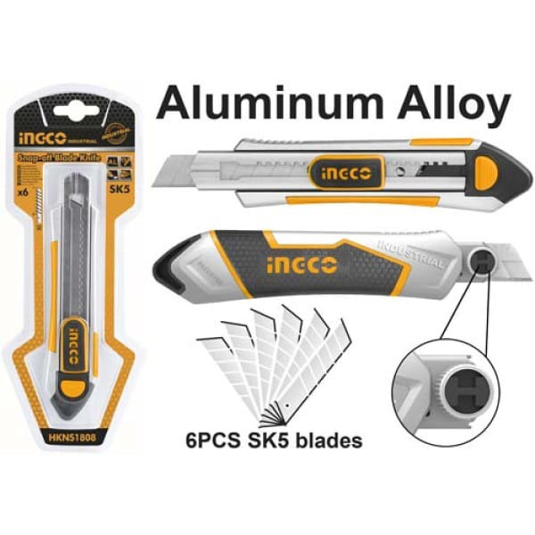 Нож канцелярский с фиксатором 18х185 мм INDUSTRIAL INGCO HKNS1808