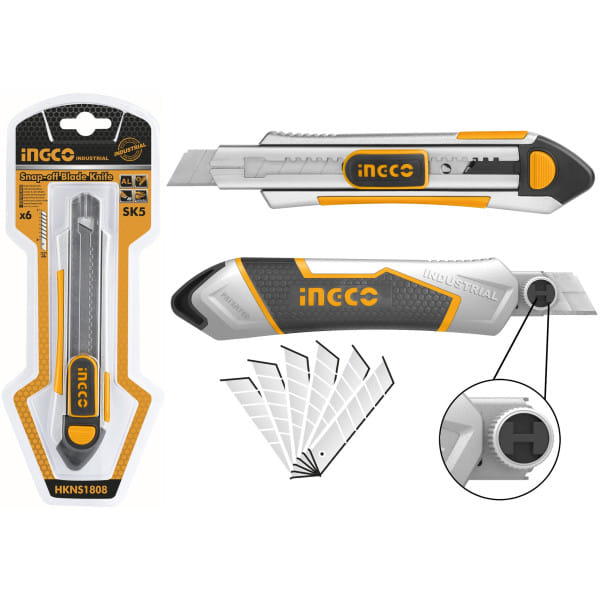 Нож канцелярский с фиксатором 18х185 мм INDUSTRIAL INGCO HKNS1808