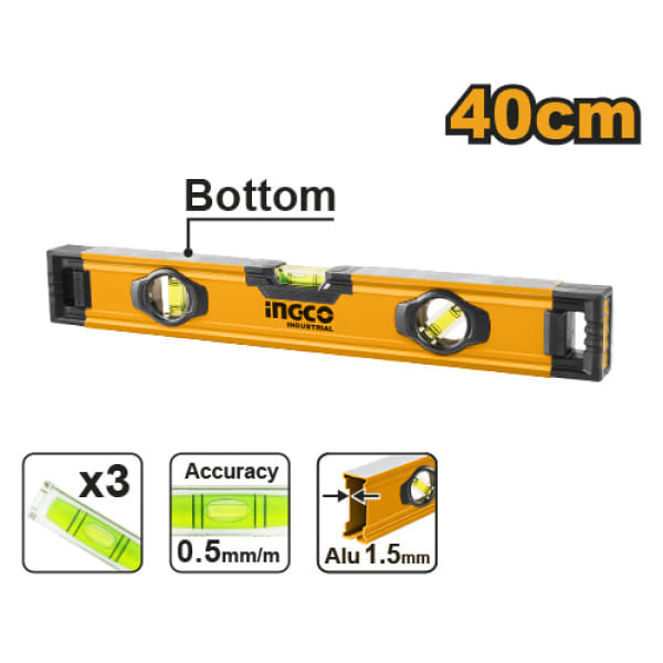 Алюминиевый фрезерованный уровень 400 мм HSL08040 INDUSTRIAL INGCO HSL08040