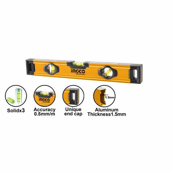 Алюминиевый фрезерованный уровень 400 мм HSL08040 INDUSTRIAL INGCO HSL08040