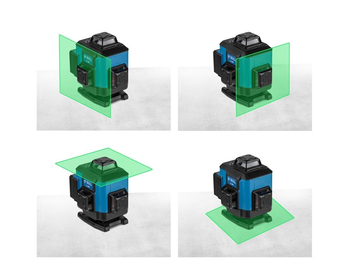 Нивелир лазерный в чем. + аксессуары 4х360°, до 60 м, +/- 0.3 мм/м, зеленый (резьба 1/4") BULL LL 3404
