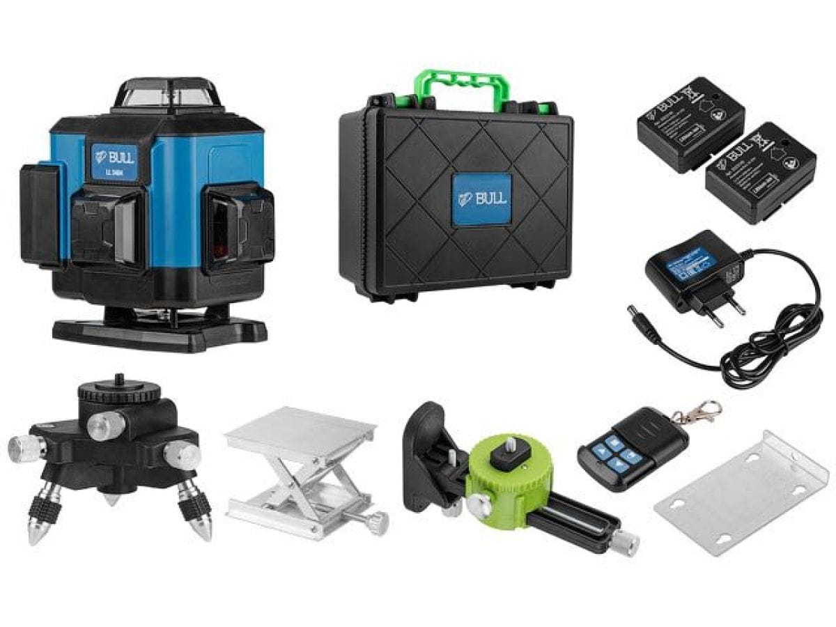 Нивелир лазерный в чем. + аксессуары 4х360°, до 60 м, +/- 0.3 мм/м, зеленый (резьба 1/4") BULL LL 3404