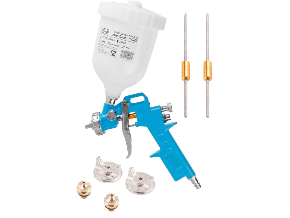 Краскораспылитель (HP, сопла ф 1.5, 1.8, 2.5 мм, верх. бак 600 мл) DGM Air Gun 100