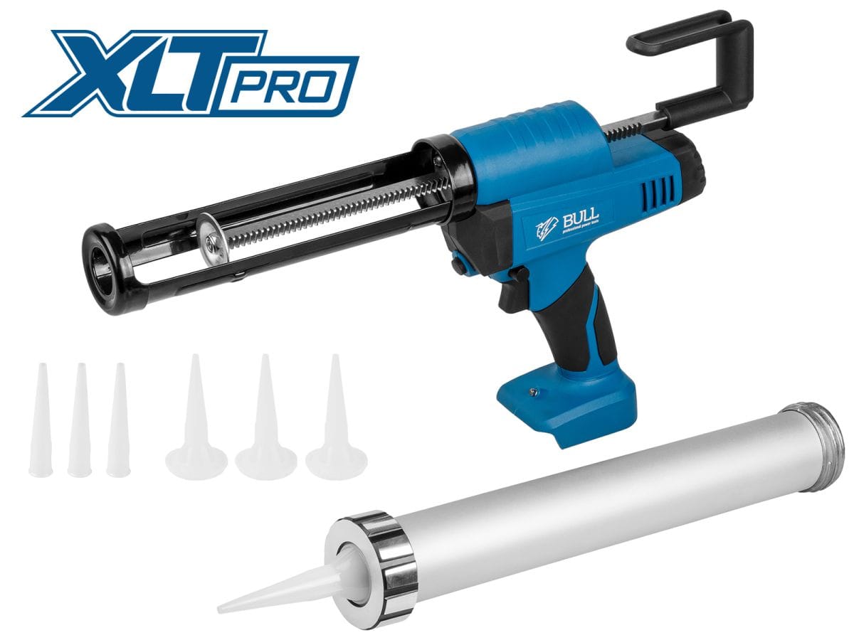 Аккум. пистолет для герметика SOLO, 300/600 мл, 2500 Н, 8,3 мм/с, рег. скор. (защита от вытекания, 2 кг, 2 тубы в комплекте) BULL CG 1860