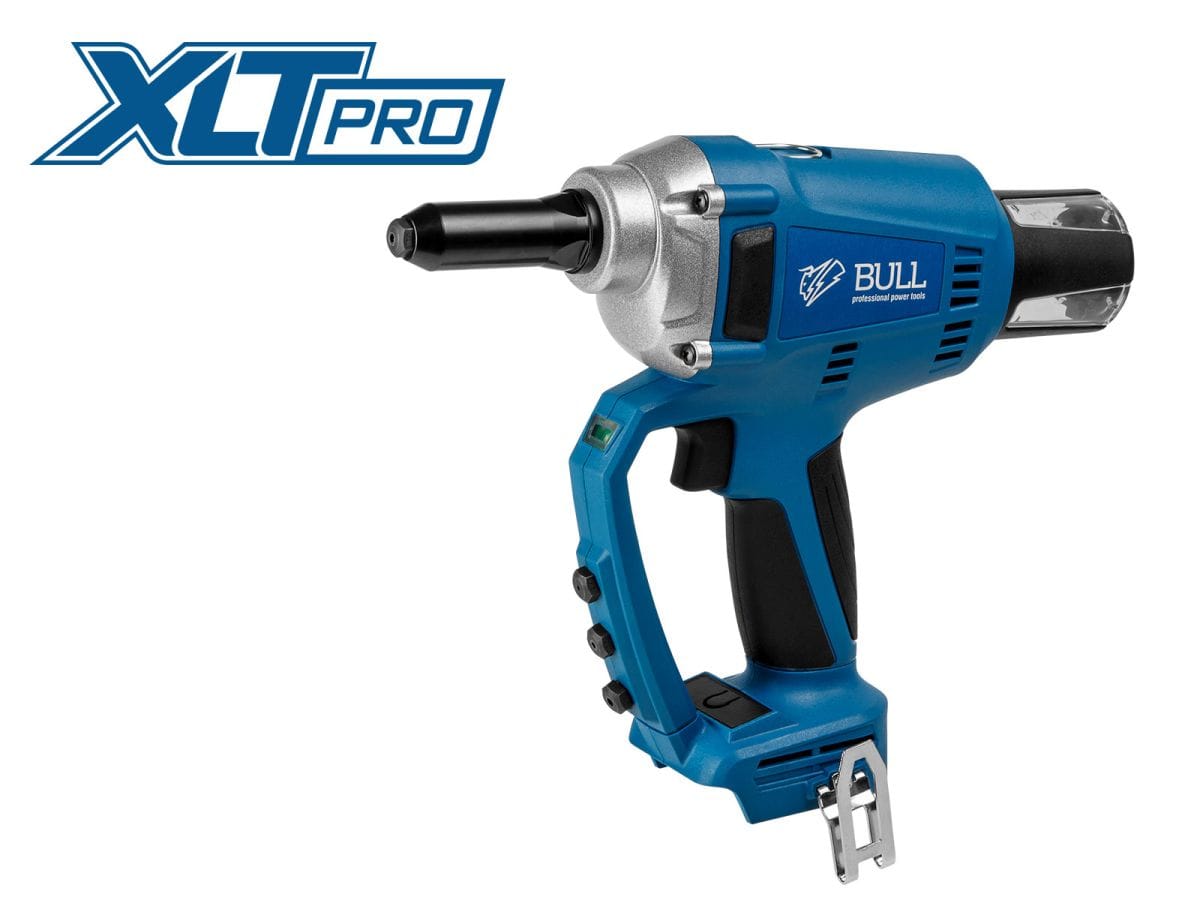 Аккум. заклепочный пистолет в кор. XLTpro SOLO, БЕСЩЕТ., 25 мм, 10000 Н (2.4, 3.2, 4.0, 4.8 мм, вытяжные, подсветка) BULL CRG 1018