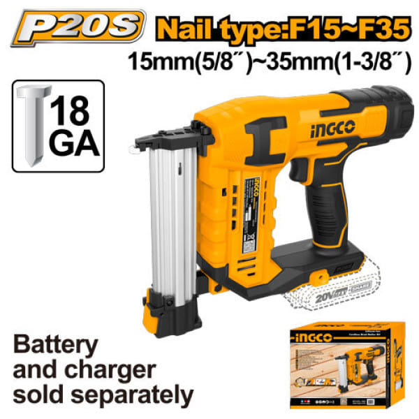 Аккумуляторный гвоздезабиватель нейлер 20Вт 15-30мм INDUSTRIAL INGCO CBNLI3505