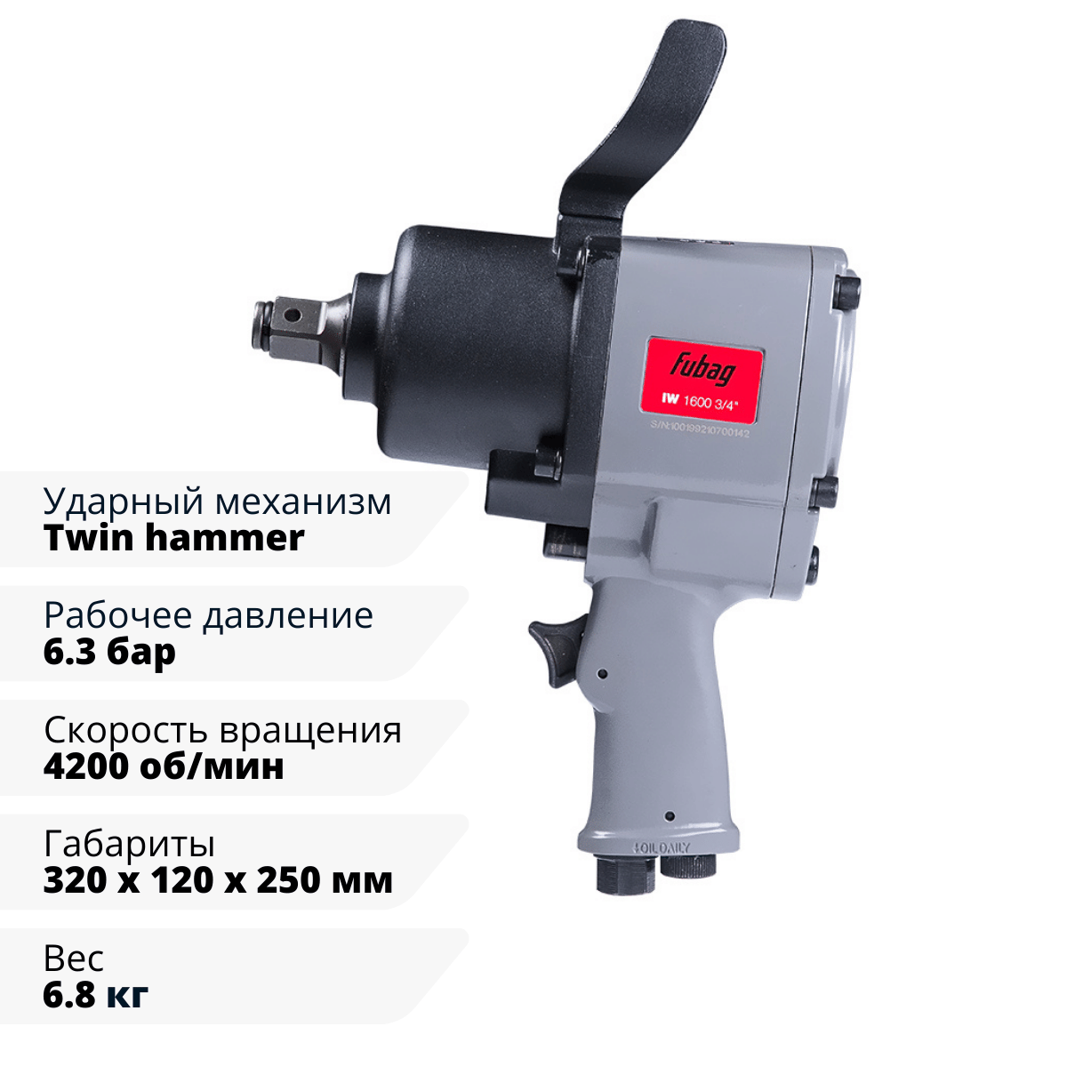 Пневмогайковерт ударный IW 1600 3/4 " + набор Fubag