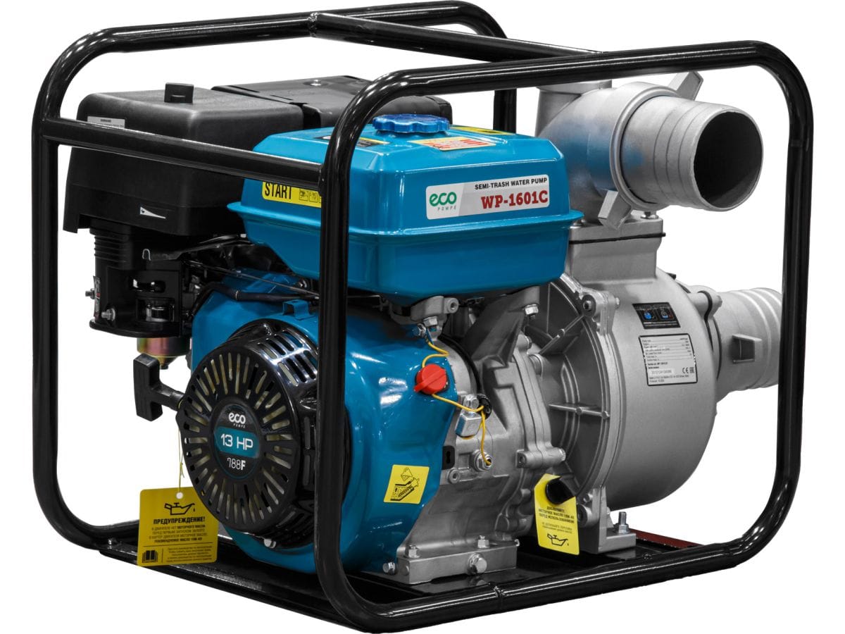 Мотопомпа бензиновая (для слабозагрязненной воды, 9,5 кВт, 1600 л/мин, 4") ECO WP-1601C
