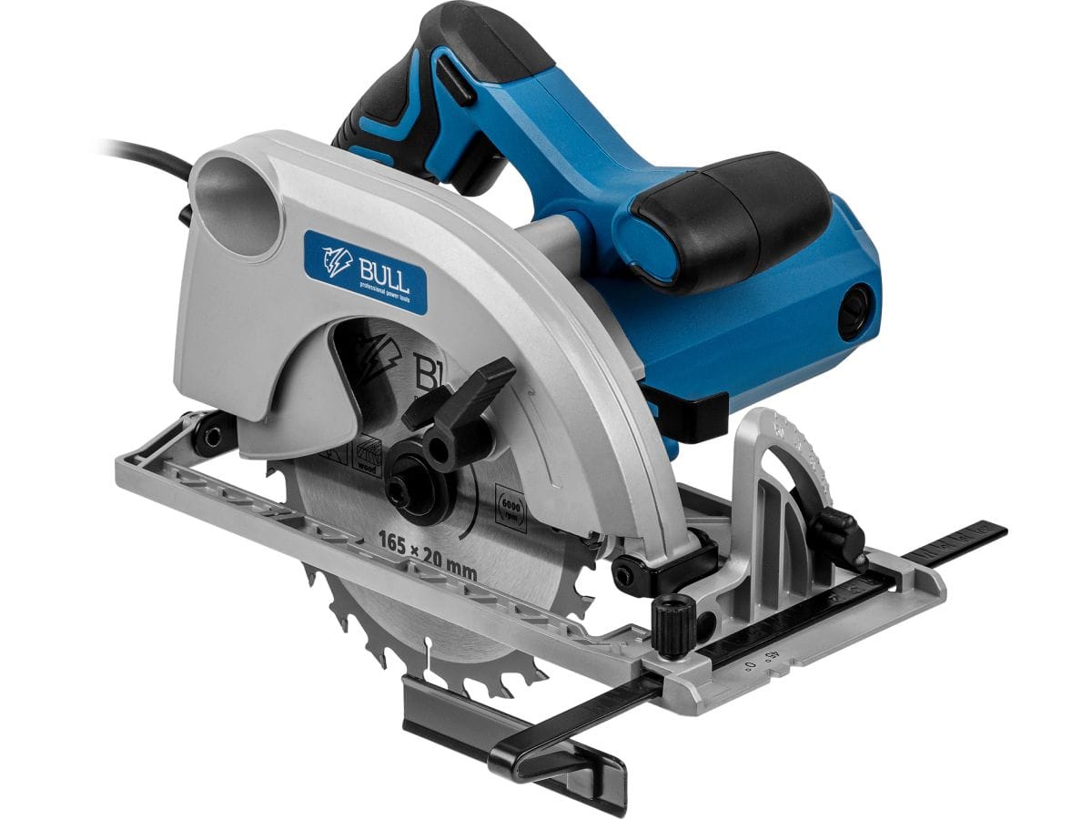 Циркулярная пила в кор. 1300 Вт, 165х20 мм, до 55 мм (Литая алюминиевая платформа, 6000 об/мин) BULL KS 1601