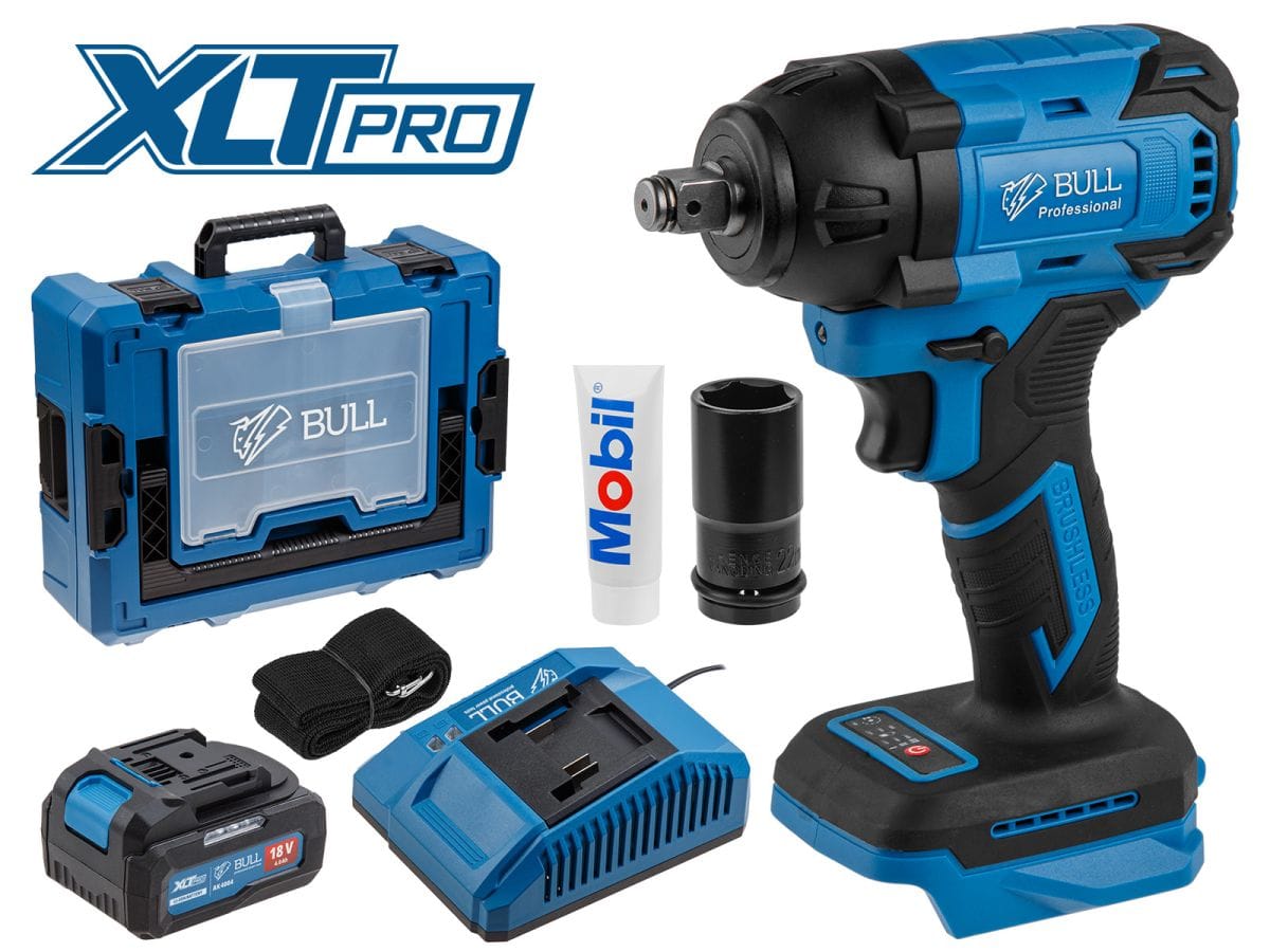Аккум. ударный гайковерт Xcase XLTpro БЕСЩЕТ., 18 В, 400 Н*м, 1/2", 1х4 А*ч, з/у 4 А (вес 2.0 кг) BULL SC 1804
