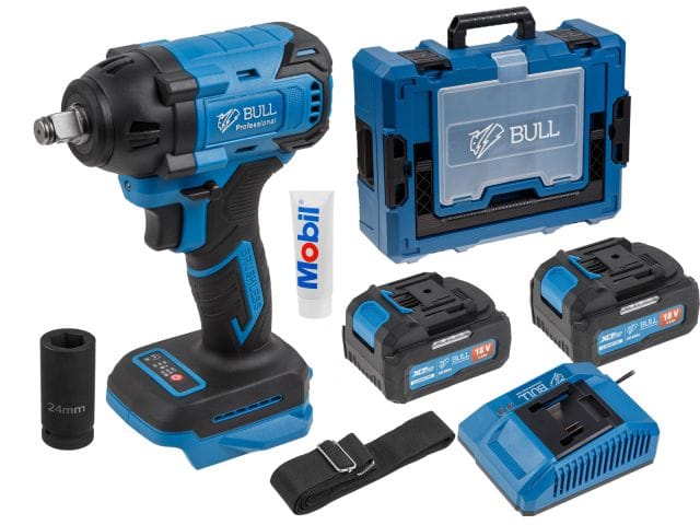 Аккум. ударный гайковерт Xcase, XLTpro, БЕСЩЕТ., 18 В, 400 Н*м, 1/2", 2х4 А*ч, з/у 4 А (вес 2.0 кг) BULL SC 1804