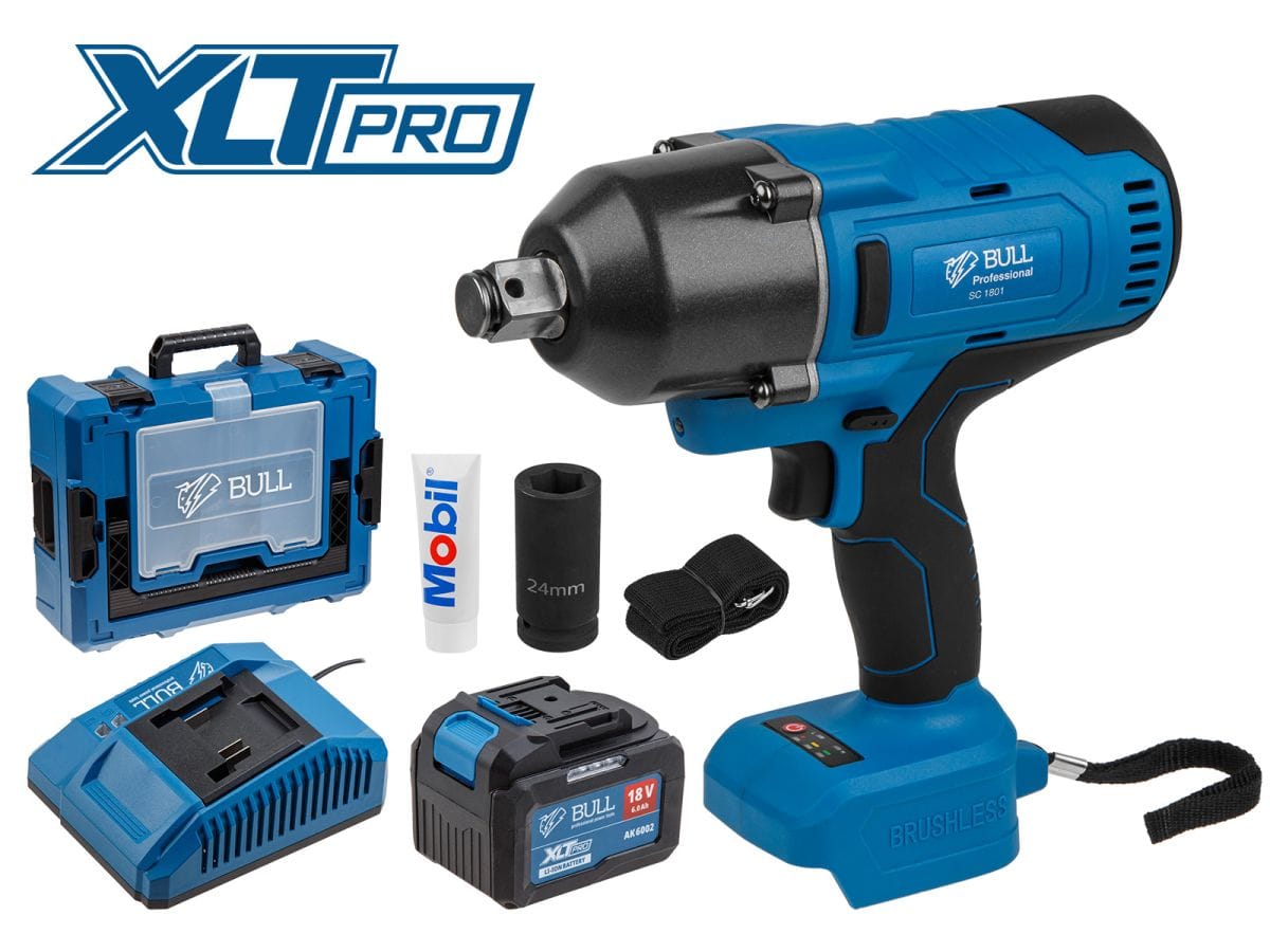 Аккум. ударный гайковерт Xcase XLTpro БЕСЩЕТ., 18 В, 1000 Н*м, 3/4", 1х6 А*ч, з/у 4 А (вес 3.3 кг) BULL SC 1801