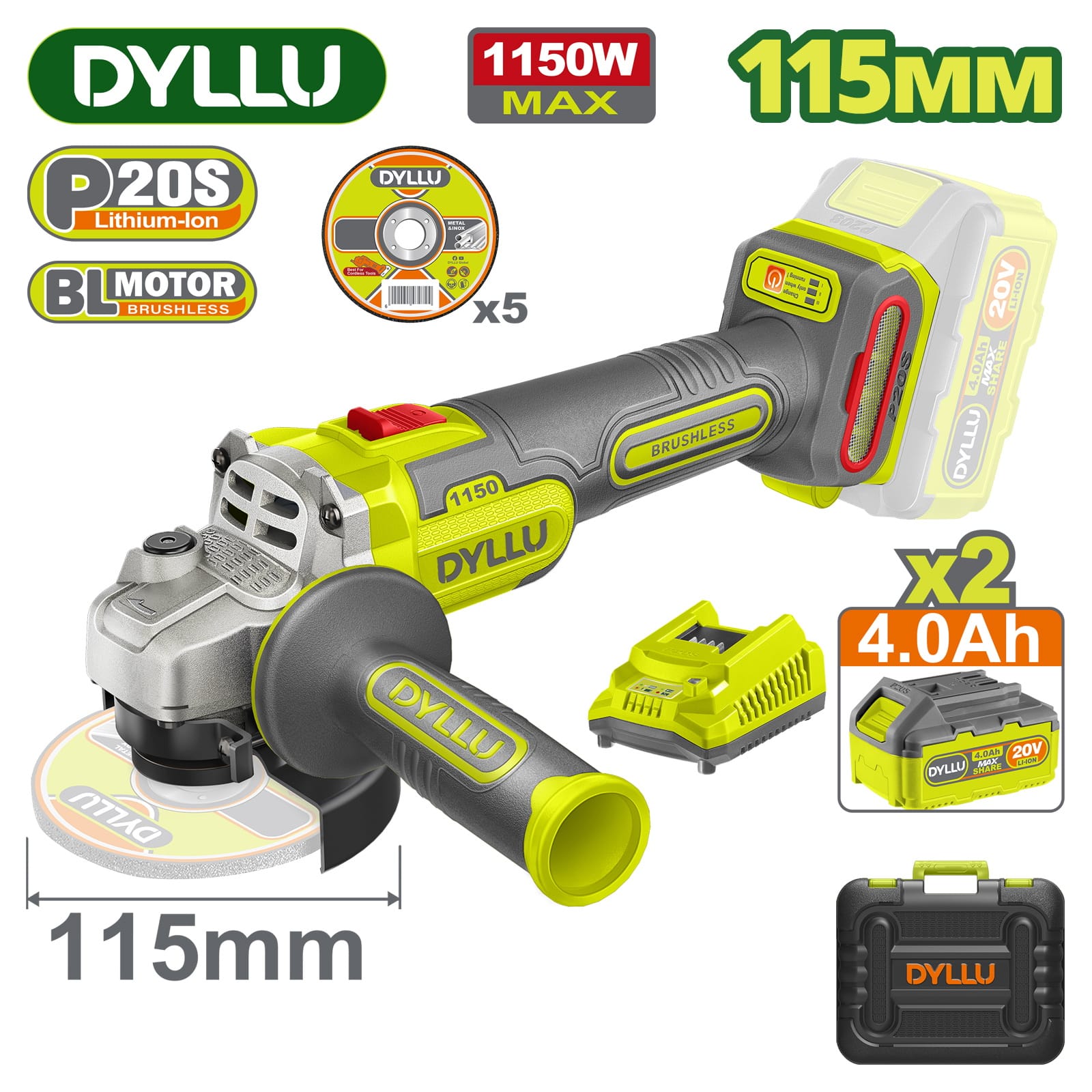 Углошлифмашина аккумуляторная DTLAPB522 DYLLU