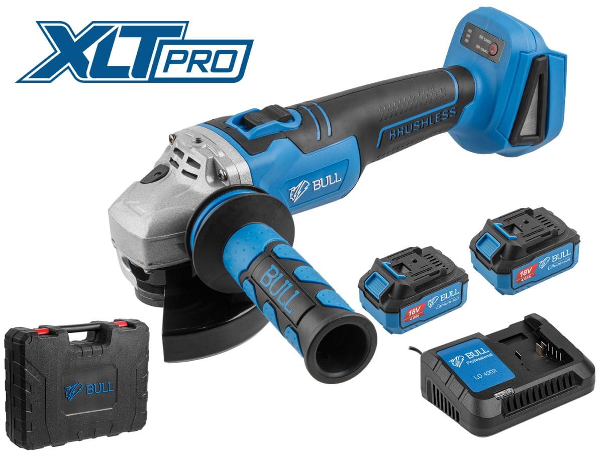 Аккум. углошлифмашина в чем. XLTpro БЕСЩЕТ, 125 мм, рег. об., 8000 об/мин, 2х4 А*ч (рег. об.) BULL CSG 1812 R