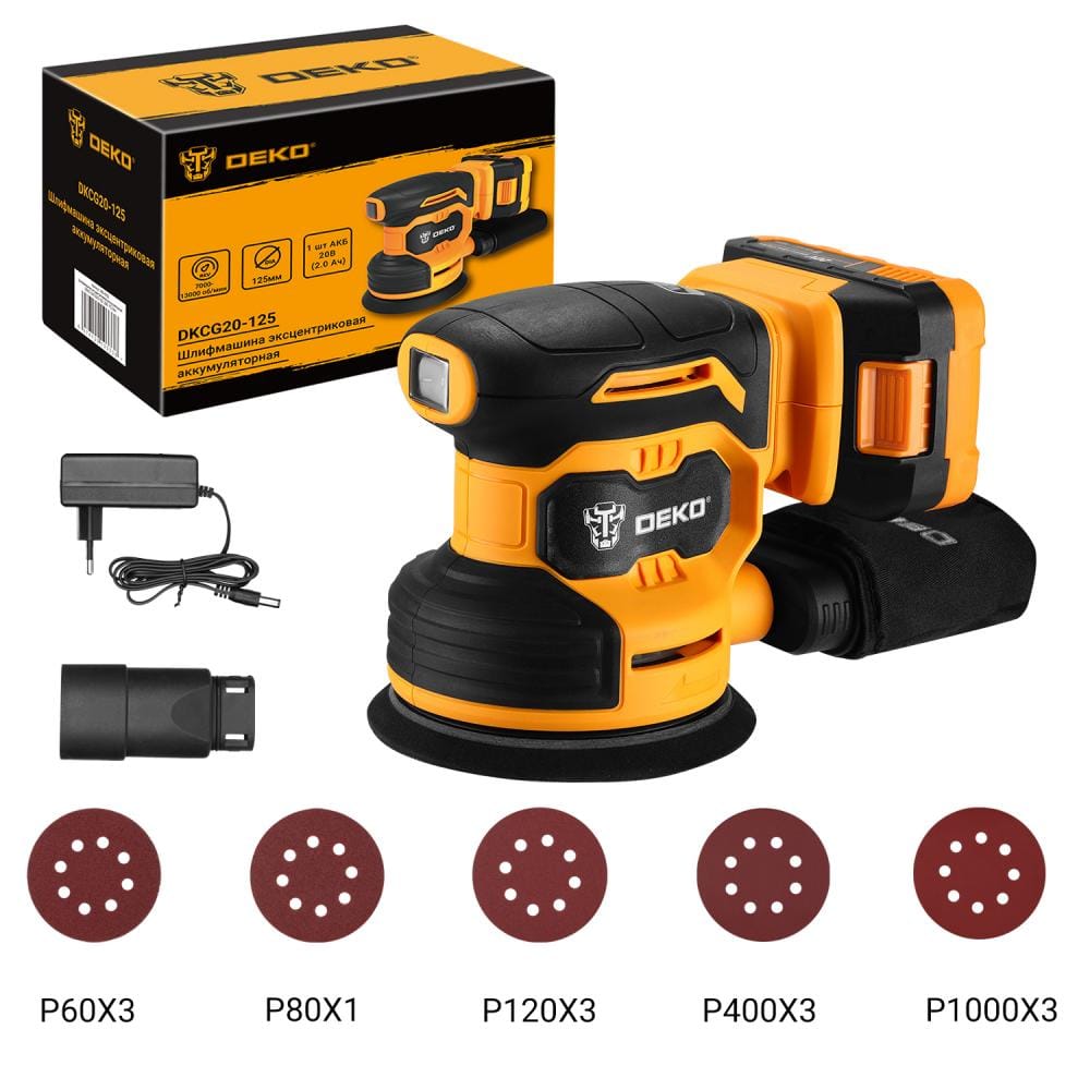 Эксцентриковая шлифмашина аккумуляторная DKCG20-125 Deko