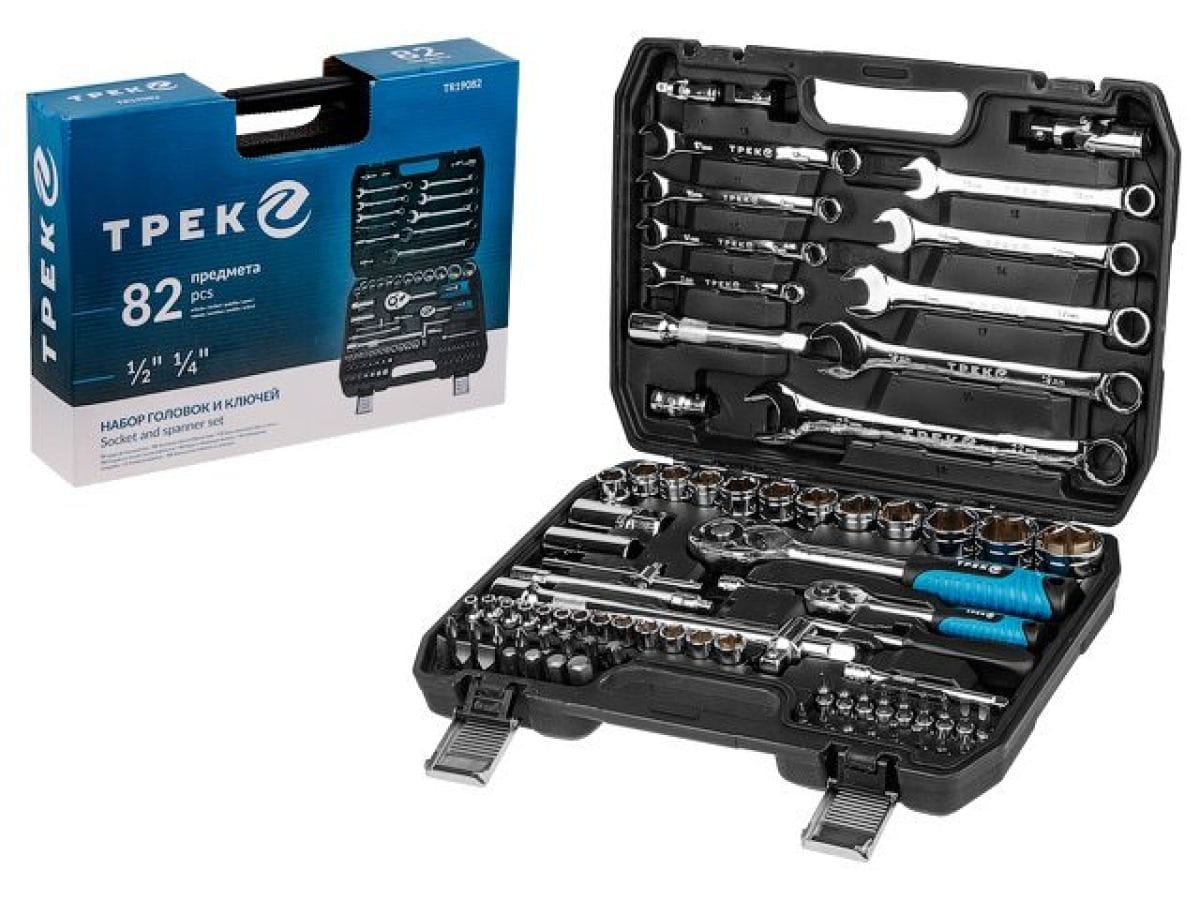 Набор головок и ключей 82пр. (1/4", 1/2", 6 граней) ТРЕК TR19082