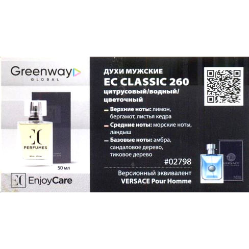 Мужской парфюм премиум класса "Классик", 50 мл, цитрусовый/водный/цветочный аромат. EC PARFUMS FACTORY EC Classic 260. Чешская республика.