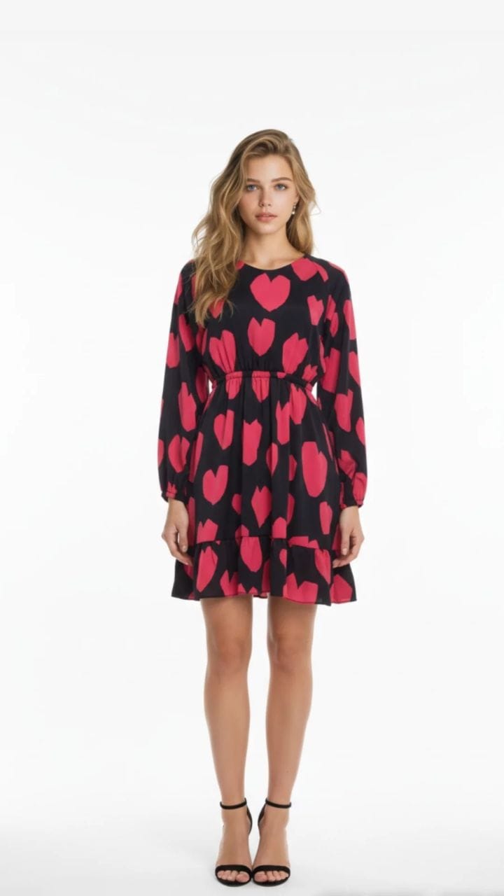 Платье женское с принтом — тёмно-синее, атласное