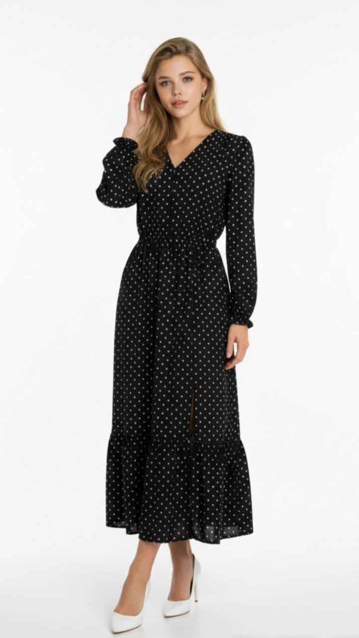 Женское платье с принтом «буквы» и разрезом