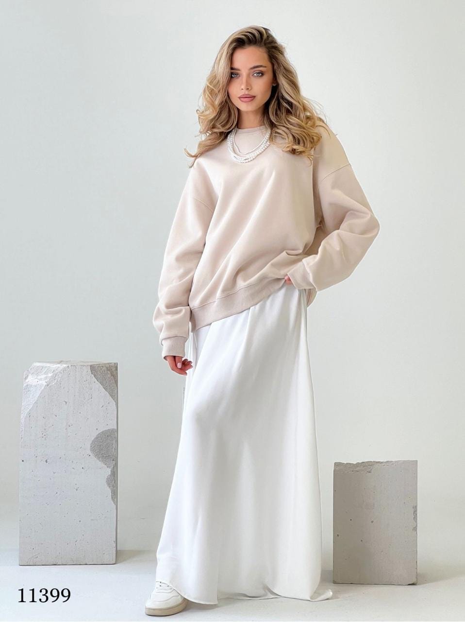 Свитшот женский — 100% хлопок, оверсайз, бежевый MISS DIVA