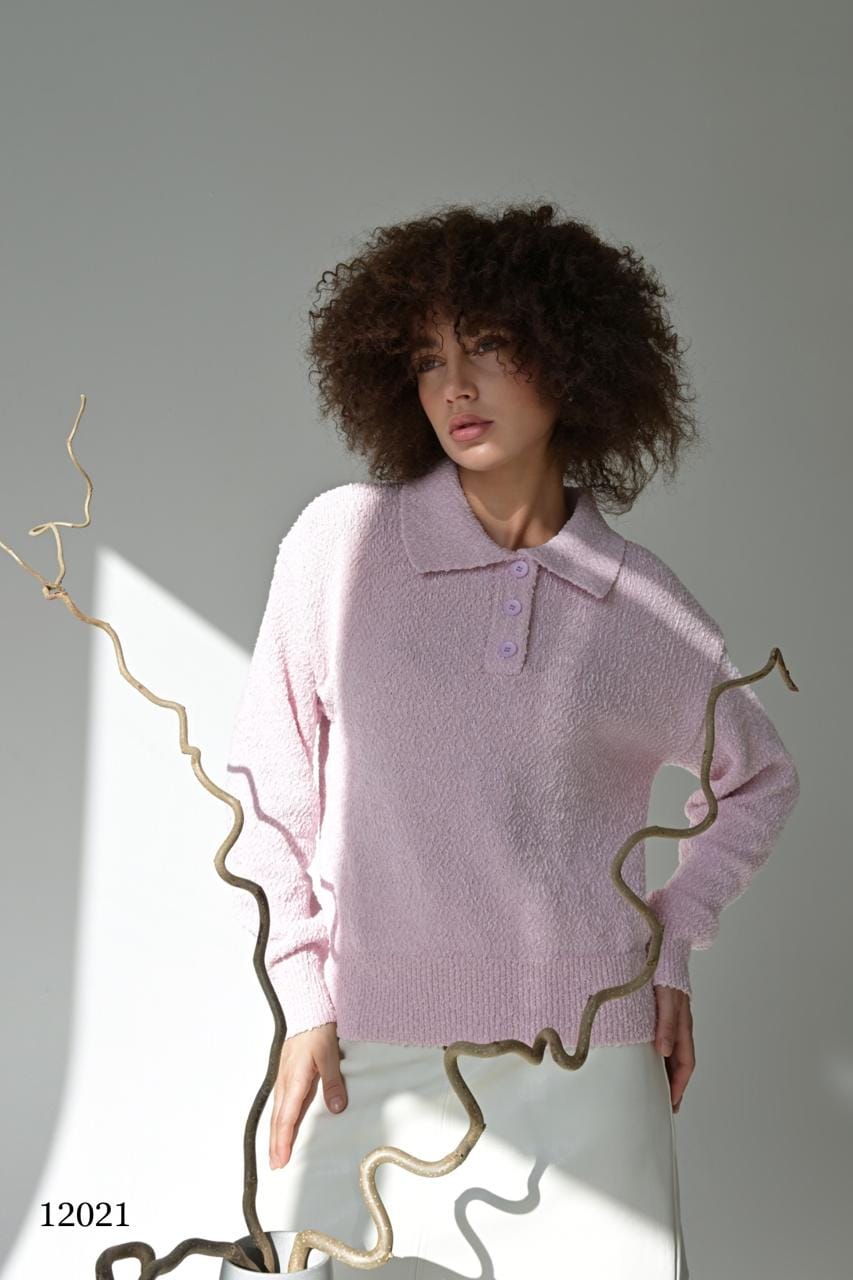 Джемпер женский — текстурный трикотаж, розовый, с воротником и пуговицами MISS DIVA