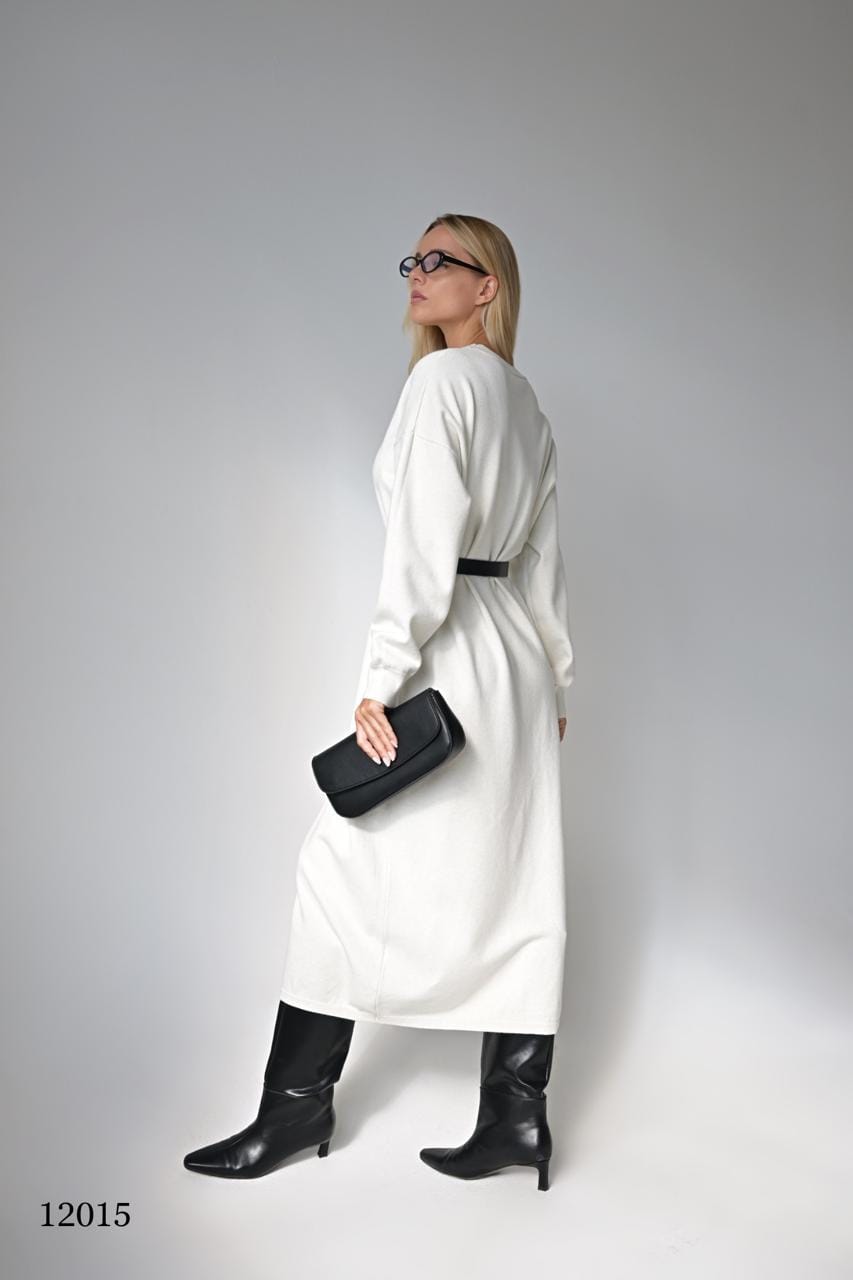 Платье женское — трикотажное с поясом, миди, размер one size