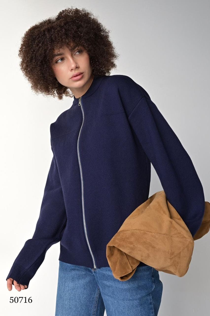 Кардиган женский — свободного кроя, на молнии,синий MISS DIVA